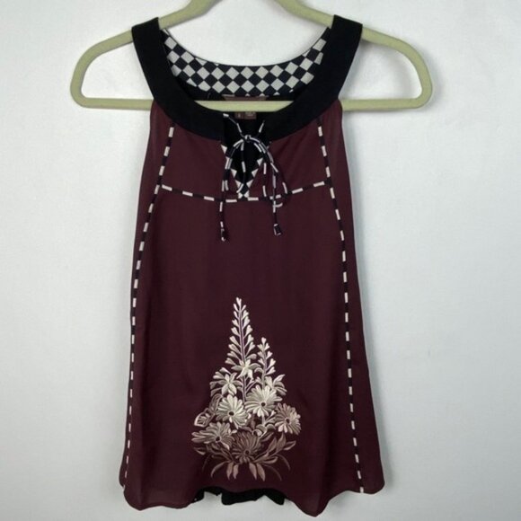 Anthropologie Ranna Gill Embroidered‎ Halter Top Size Small Maroon Burgundy Boho - Picture 9 of 12